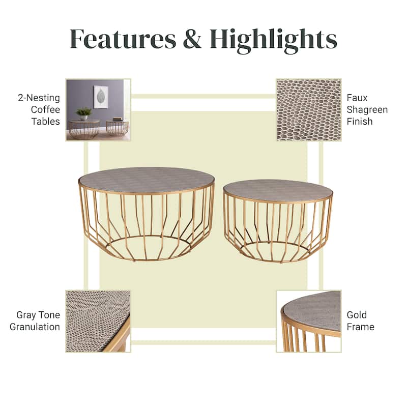 NPD Furniture Halton Set of 2 Faux Shagreen Round Coffee Table