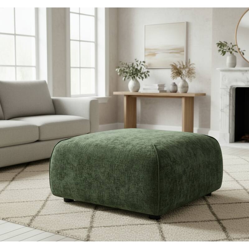 Roomfitters Plush Square Ottoman, Upholstered Footrest and Stool, Minimalist Extra Seating, Solid Wood Base