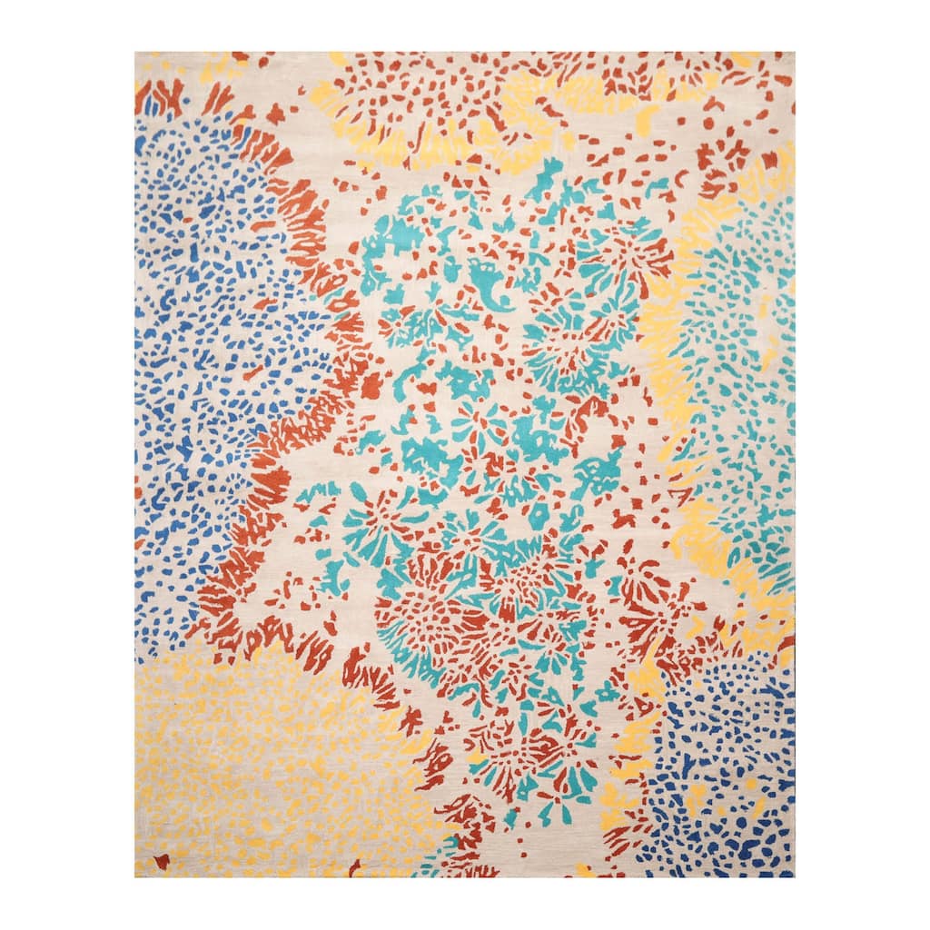 Hand Tufted 100% Wool Coral Reef Oriental Area Rug Beige Color