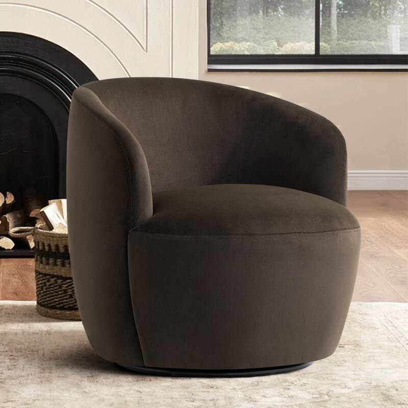 26.5" Wide Velvet Small Swivel Barrel Accent Chair