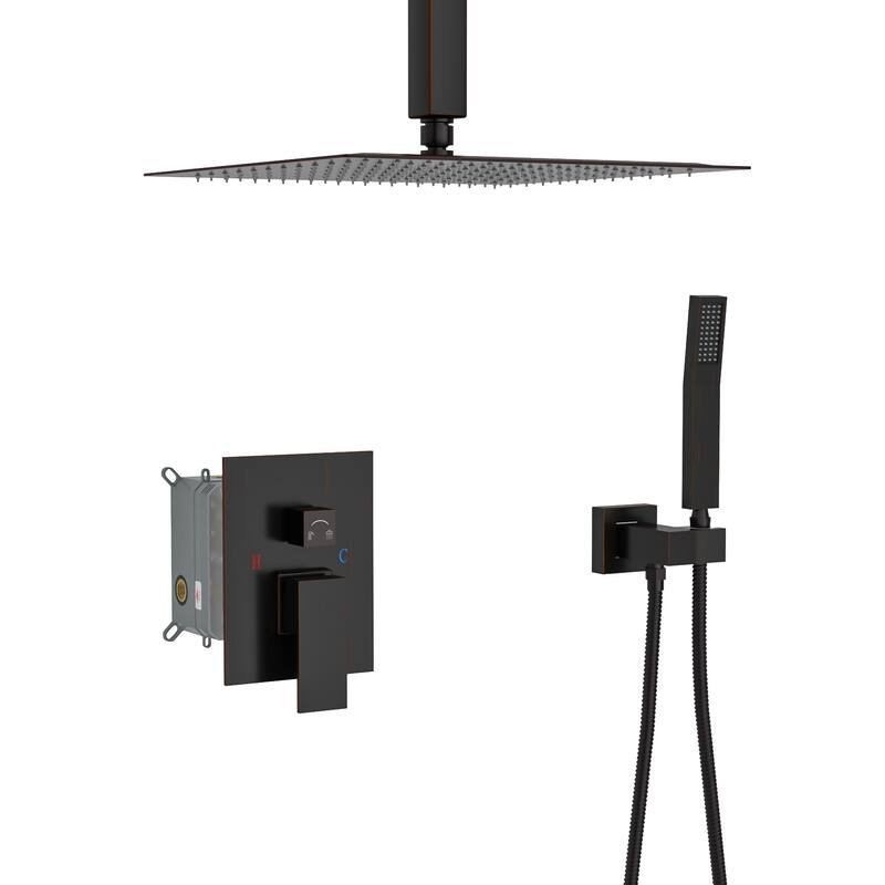 Ceiling Shower Set - 10inch Square Shower Set, Dual Shower Heads, Oil Rubber Bronze - Oil-Rubbed Bronze