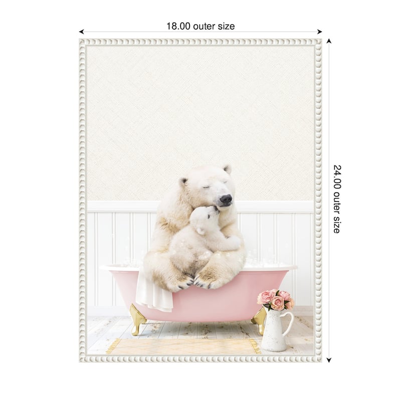 Kate and Laurel Sylvie Mother and Baby Polar Bear in Cottage Rose Bathtub Framed Canvas by Amy Peterson