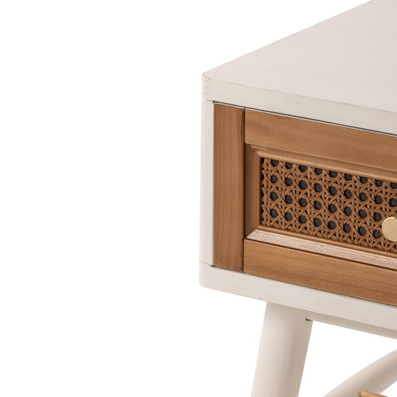 COZAYH Woven Cane Front Accent Nightstand with Brass Knobs, Accent Dresser