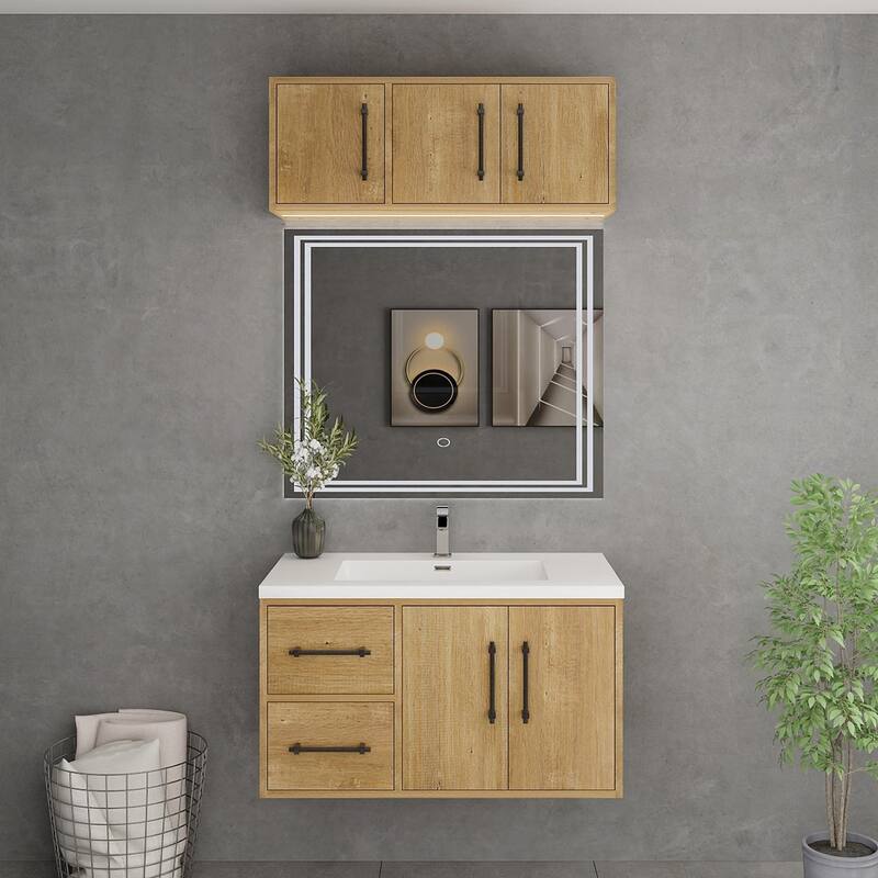 Victoria 36'' L Wall-Mounted Vanity Set with Motion Sensor LED light Top Cabinet - 35.4 - Matte - Oak