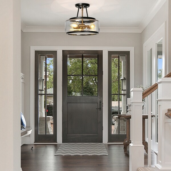 Cozia Farmhouse Black 4 Light Drum Semi Flush Mount Ceiling Lights Modern Gold Hallway Entryway Foyer Lighting D12 H10