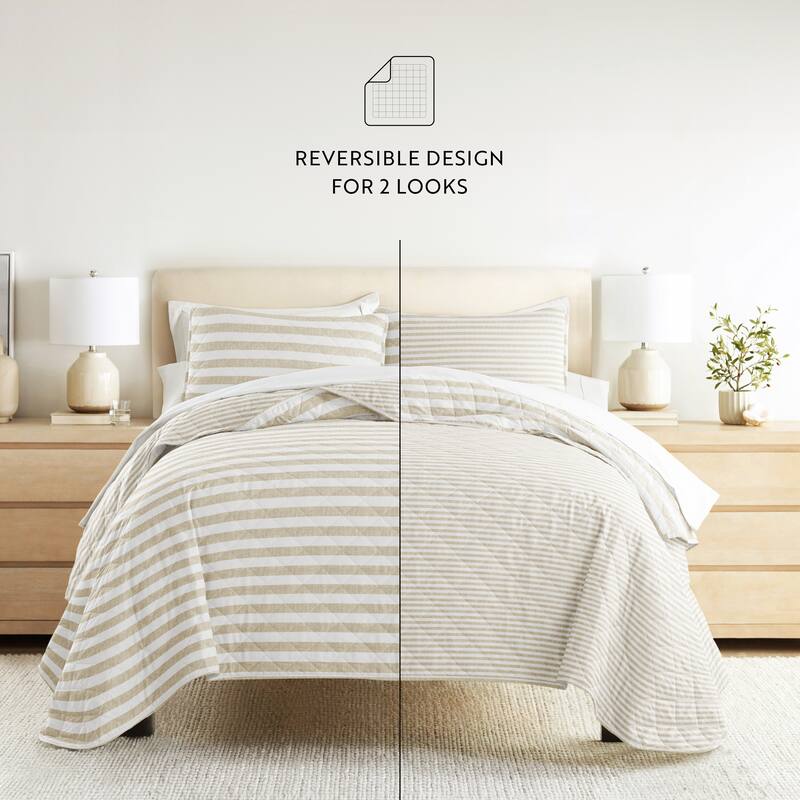 Becky Cameron All Season 3 Piece Striped Reversible Quilt Set
