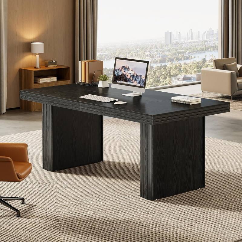 63" Executive Desk, Modern Office Desk with Thickened Desktop and Sturdy Base