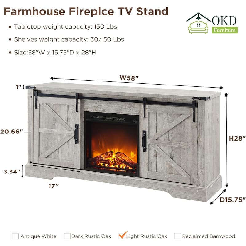 Farmhouse Fireplace TV Stand, Rustic Entertainment Center
