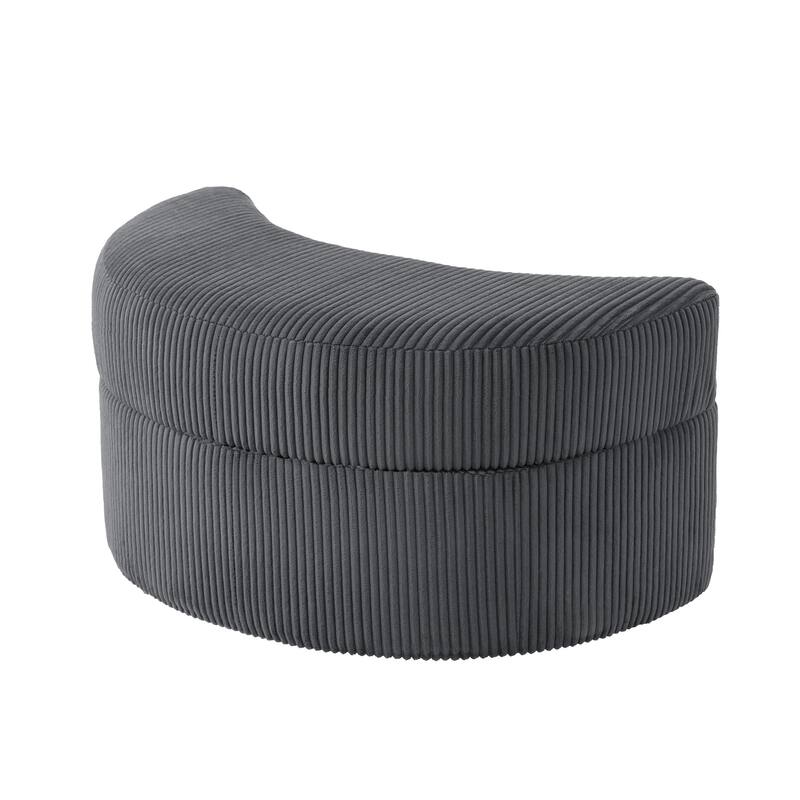 Upholstered Chenille Boucle Half Moon Storage Ottoman with Tray