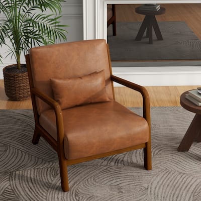 Mid-Century Modern Upholstered Accent Chair with Wood Frame
