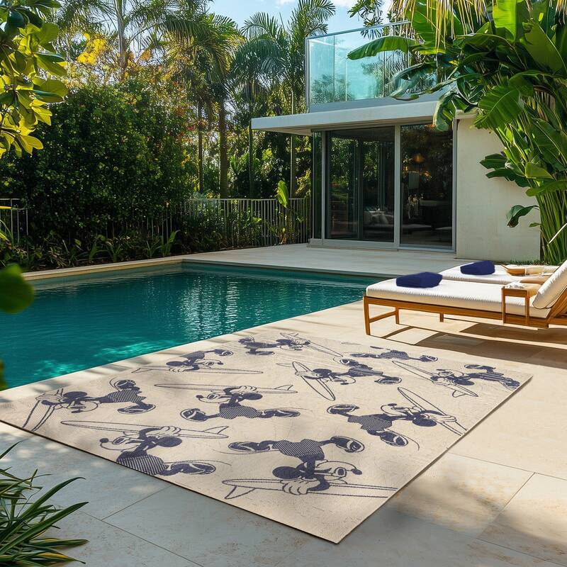 Disney Mickey Mouse Studio Modern Classic UV Protected Polypropylene Flatweave Indoor/ Outdoor Area Rug Collection