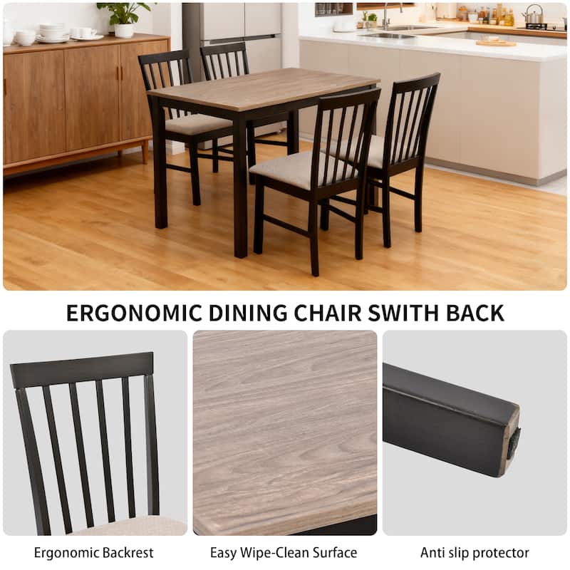 Compact 5 Piece Dining Set for Small Spaces(42" Table and Upholstered Chairs)