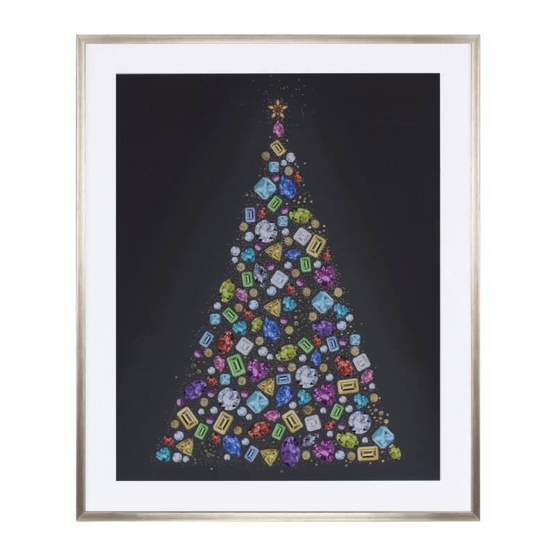 HomeRoots Bejeweled Christmas Tree Champagne Framed Wall Art