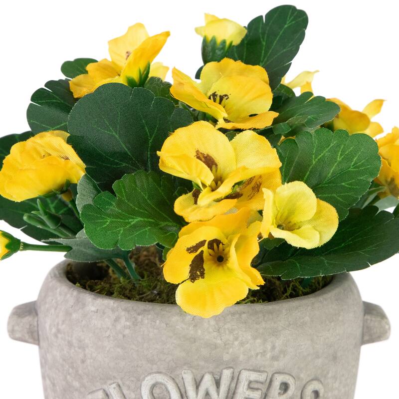 7" Yellow Pansy Artificial Floral Arrangement In "Flowers Garden" Pot