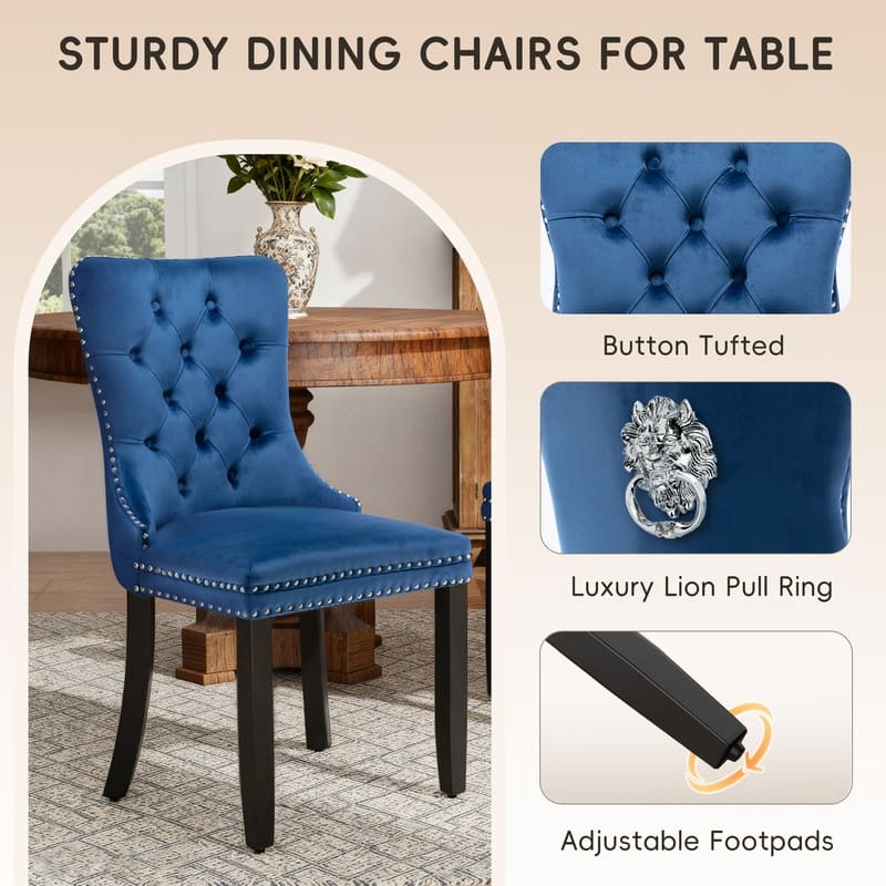 High-end Tufted Velvet Upholstered Nailhead Dining Chair Set of 4