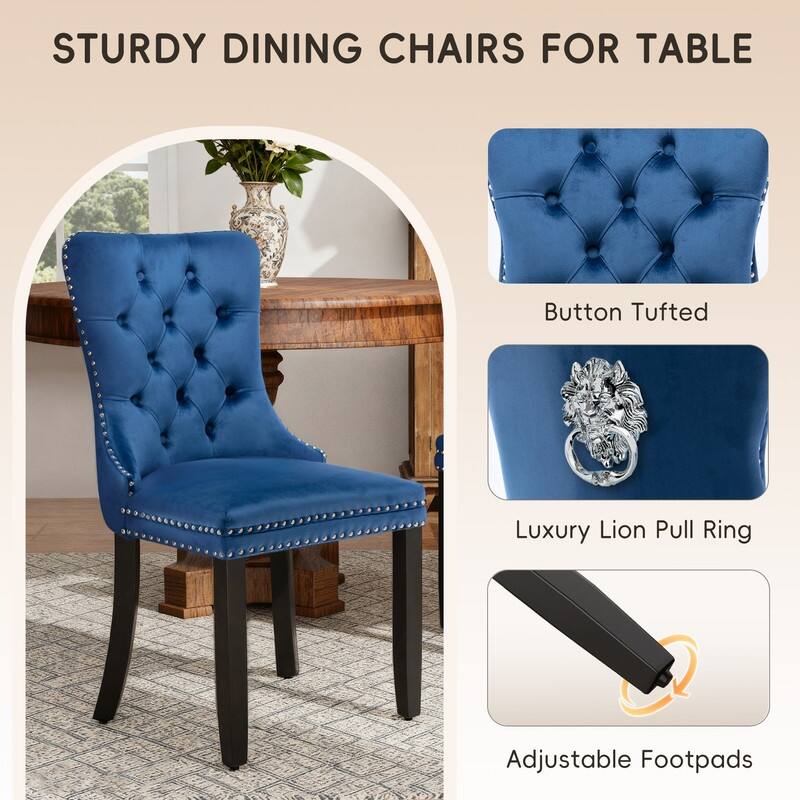 High-end Tufted Velvet Upholstered Nailhead Dining Chair Set of 6