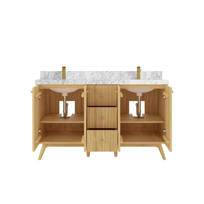 Willow Collections 60 in. W x 22 in. D Pasadena Solid Teak Double Sink Bathroom Vanity with Countertop
