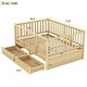 preview thumbnail 21 of 25, Full Size Wood Daybed with Fence Guardrails and 2 Drawers Split into Independent Floor Bed and Daybed, Gray