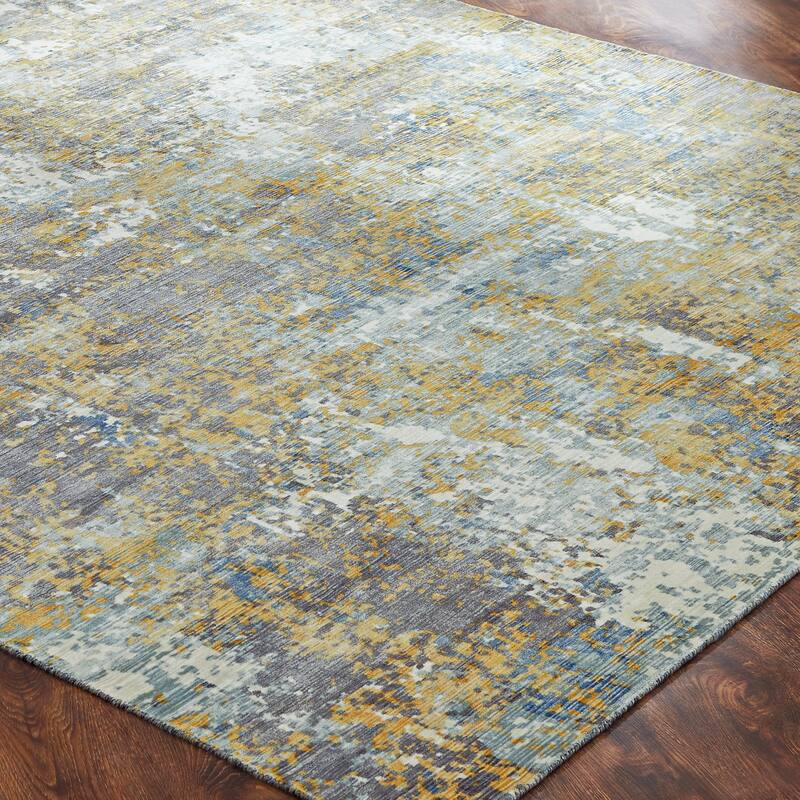 Sea Blues/Greys/Butterscotch Abstract Area Rug