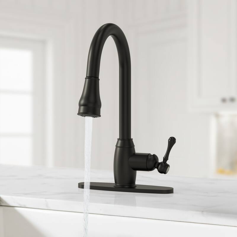 Single Handle Pull Down Sprayer Hot and Cold Kitchen Faucet 360° Spout Swivel with Deckplate