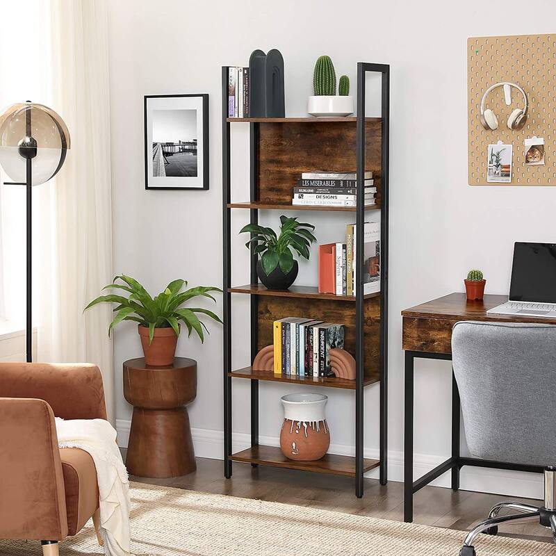 5-Tier Book Storage Shelf Rack with 5 Shelves and Steel Frame Perfect for Any Room - 9.4”D x 24.4”W x 65”H