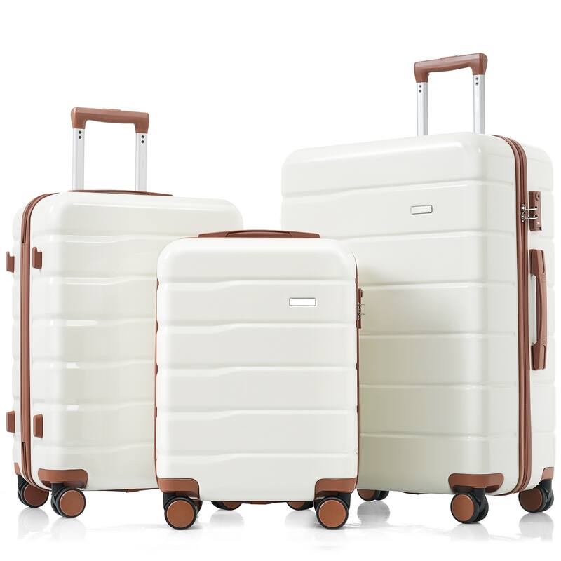 3-Piece TSA Lock Travel Luggage Set by Harper&Bright Designs - Beige+Brown
