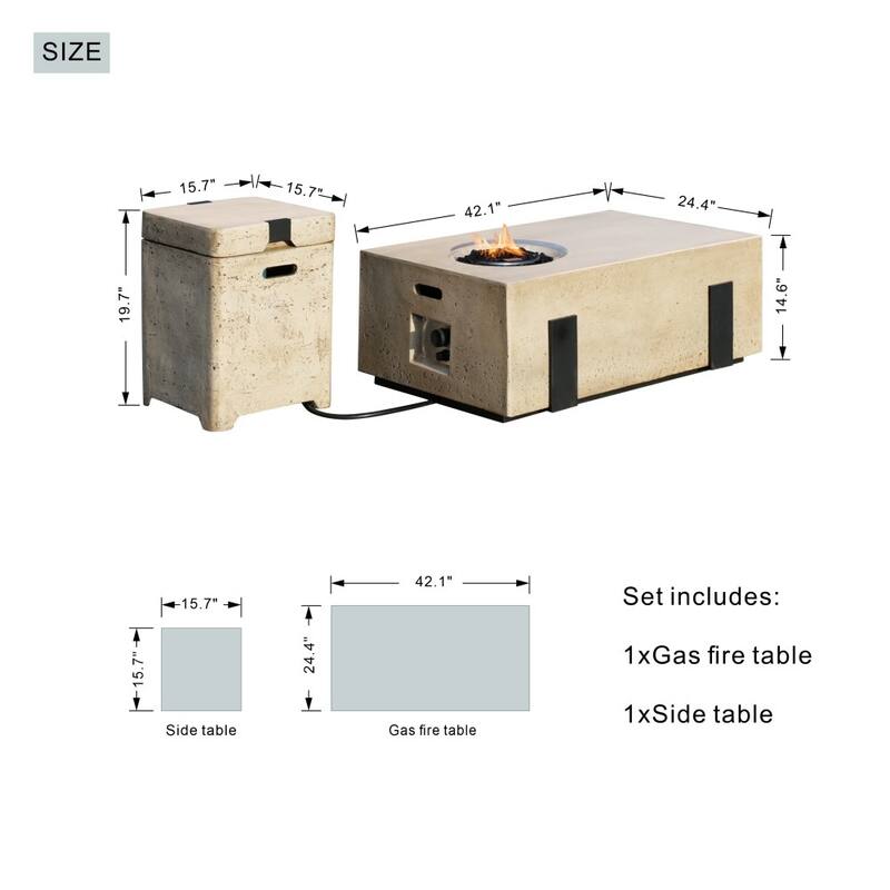 Outdoor Fire Pit Table with Ice Bucket and Gas Side Tank