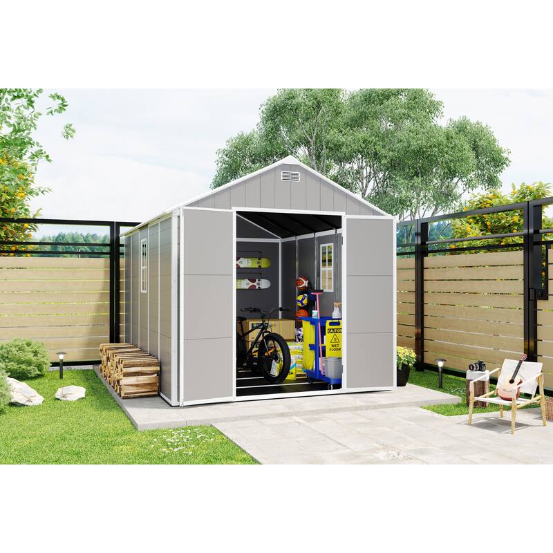 Outdoor Durable Plastic Garden Shed with HD Windows & Waterproof, UV-Resistant Storage Shed Tool Shed for All Seasons