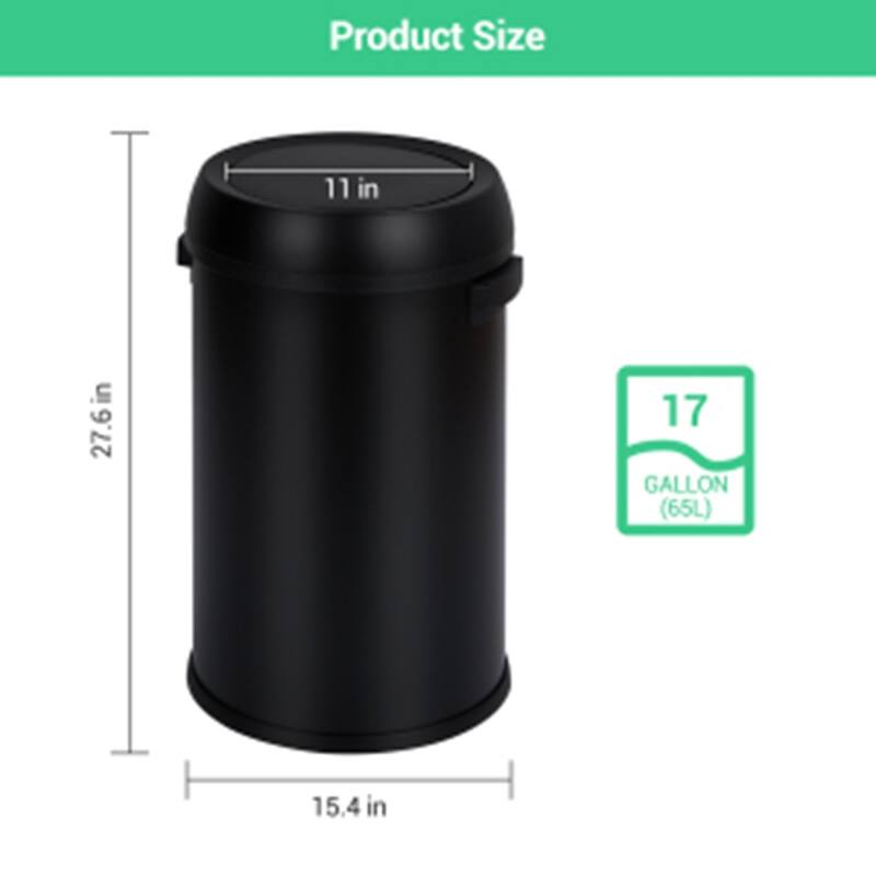 17 Gallon/65 Liter Swivel Top Trash Can, Commercial Grade Round Stainless Steel Trash Can, Black