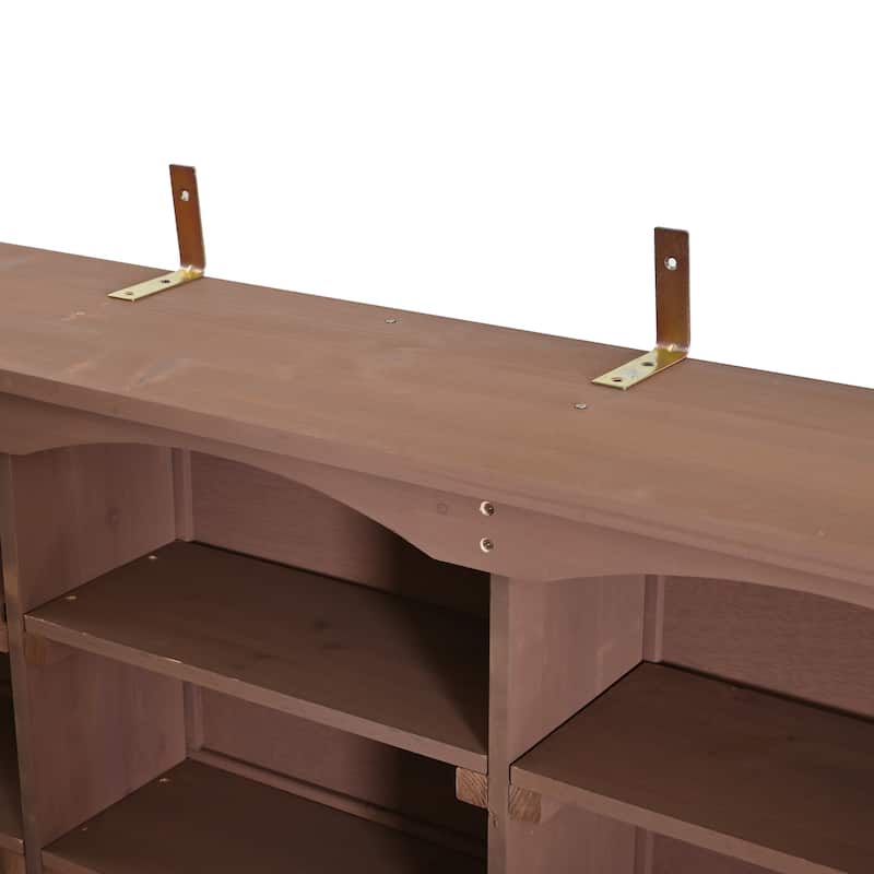 45" Fir Wood Outdoor Potting Bench with Hutch, Cabinets, and Drawers