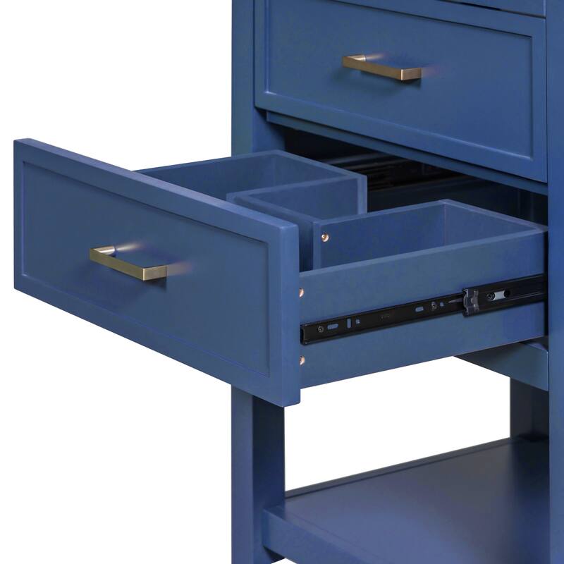 Blue and Gold Bathroom Vanity with Resin Basin Sink, U-Shaped Drawer, Textured Hardware, Storage Cabinet - 24in L MDF