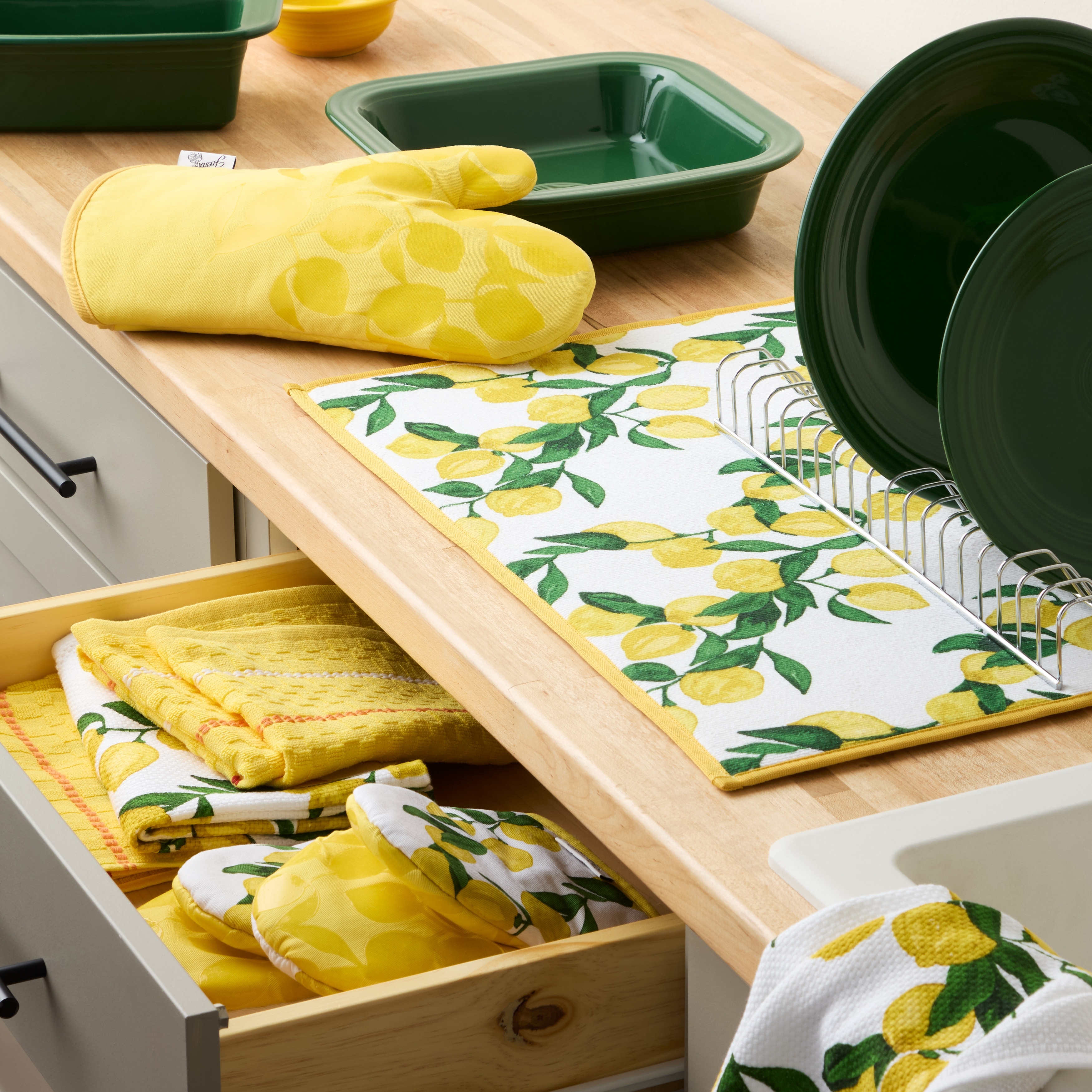 Lemon Yellow Dish Drying Mat FIESTA Lemon Vine Dish Drying Mat