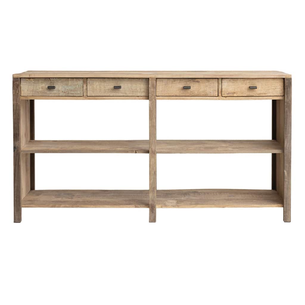 Reclaimed Wood Console Table with 4 Drawers 4 Storage Sections - 60.0"L x 18.0"W x 32.0"H