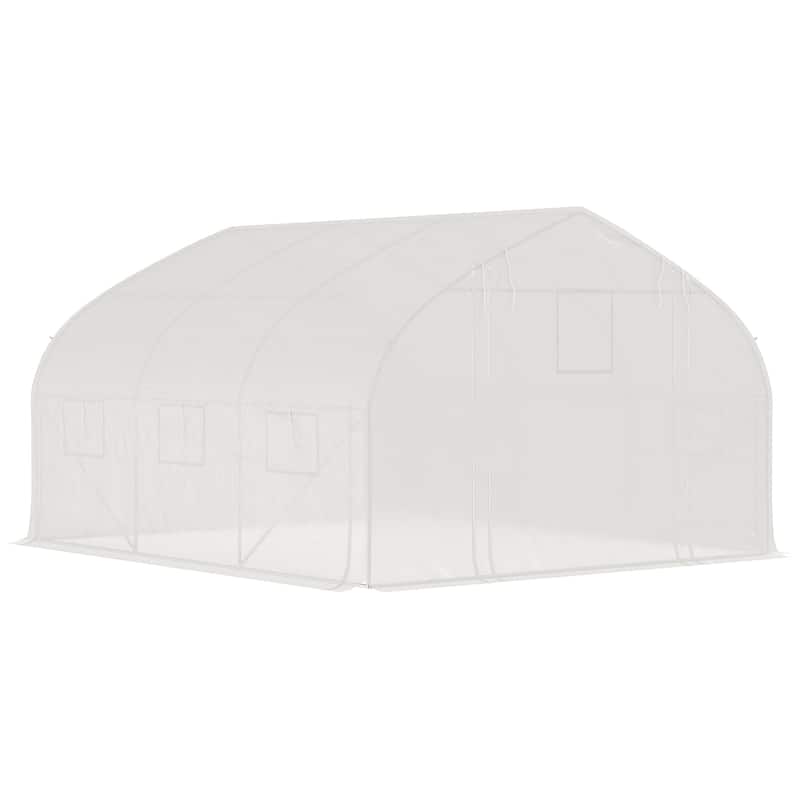 UV-Resistant Tunnel Greenhouse Garden Shed Tent with Roll-Up Sidewalls & Door Gardening Plant Hot House, Mesh Windows