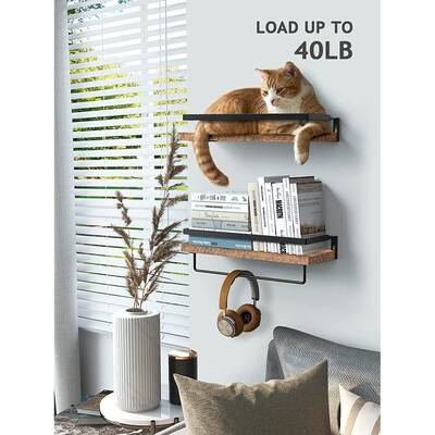 Rustic Brown Floating Bathroom Shelf with Towel Rail for bathroom/living/kitchen/bedroom (set of 2)