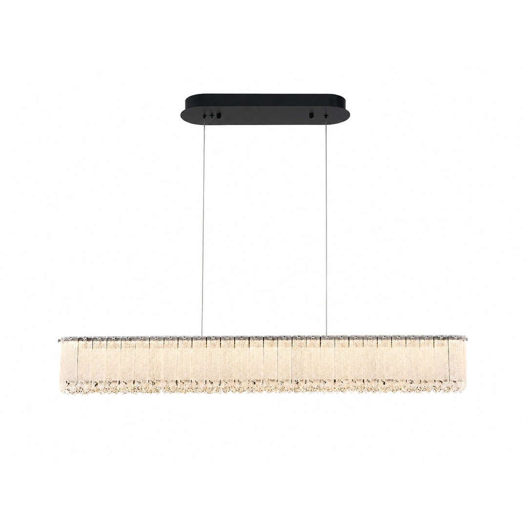 1-Light Black LED Chandelier With Clear Crystals