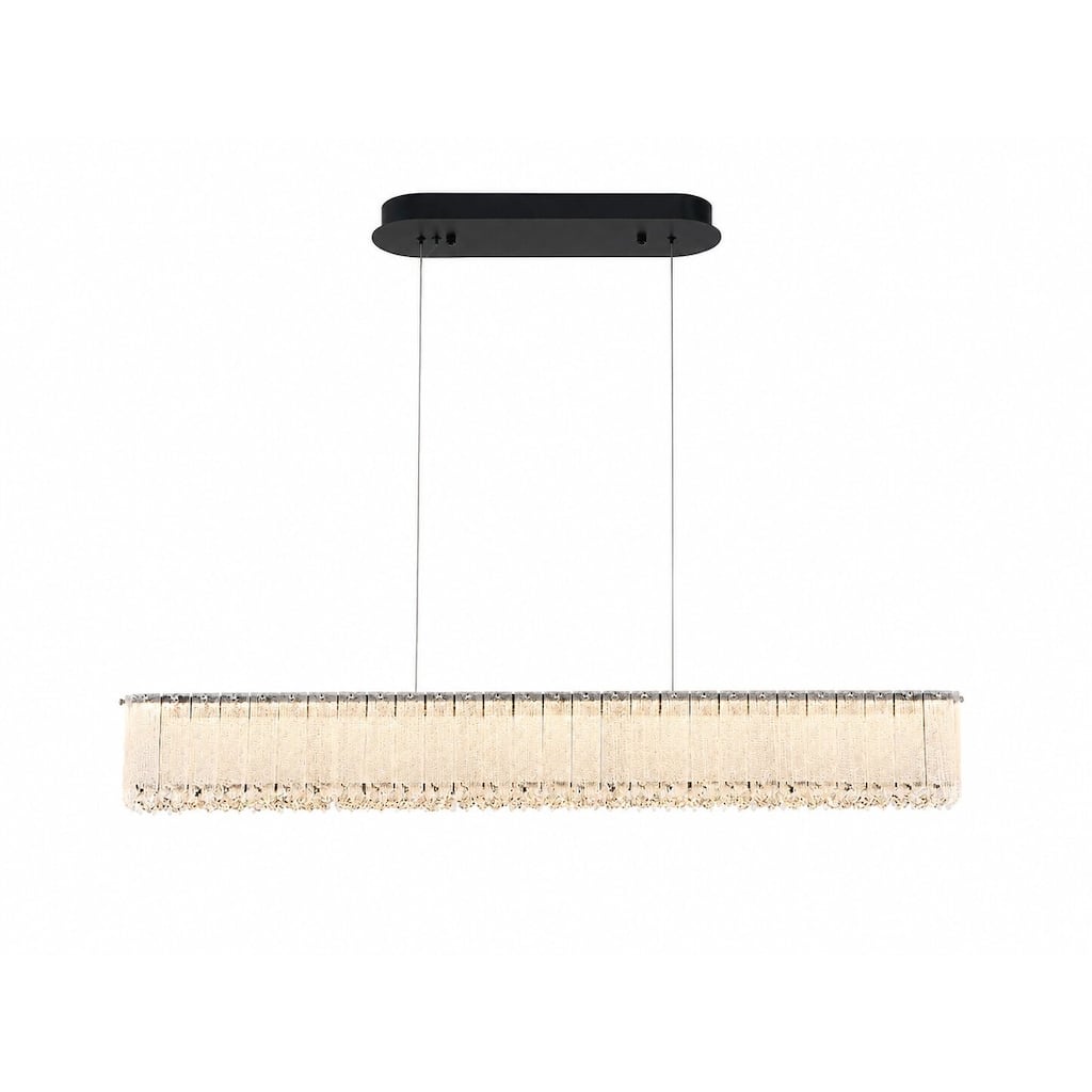 1-Light Black LED Chandelier With Clear Crystals