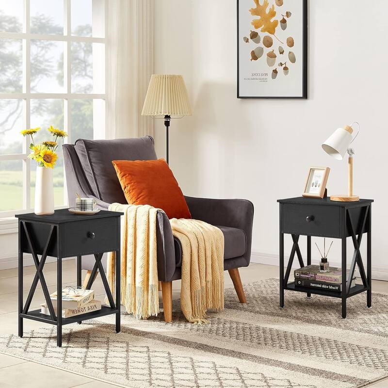 VECELO 3-Pieces Bedroom Sets, Platform Bed with Headboard and Set of 2 Nightstands