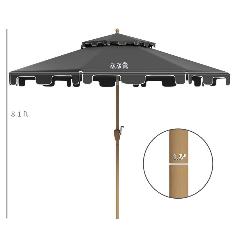 9' Patio Umbrella with Push Button Tilt and Crank, Double Top Ruffled Outdoor Market Table Umbrella with 8 Ribs