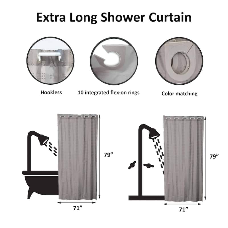 Extra Long Shower Curtain Polyester Hook Less Cubic 79"L x 71"W
