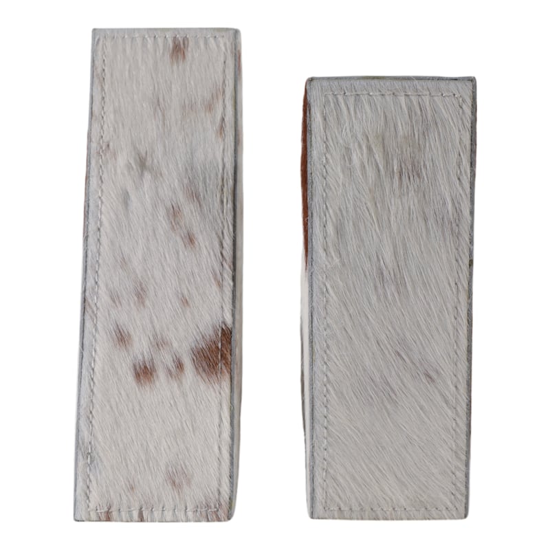 Decorative Leather Cow Print Bookends - Set of 2, 7", Ivory & White - 7.0"
