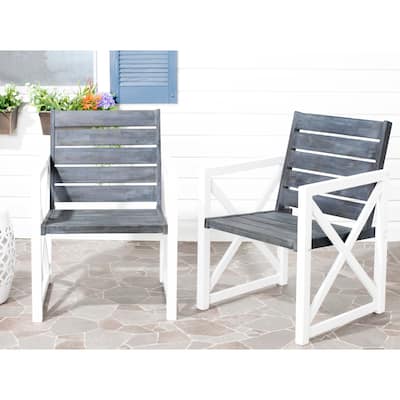 SAFAVIEH Irina White Frame/ Ash Grey Seat Arm Chair (Set of 2)