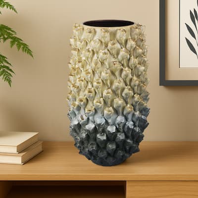 Kabo Decorative Vase, Textured Body, 16 Inch Beige and Gray Ceramic