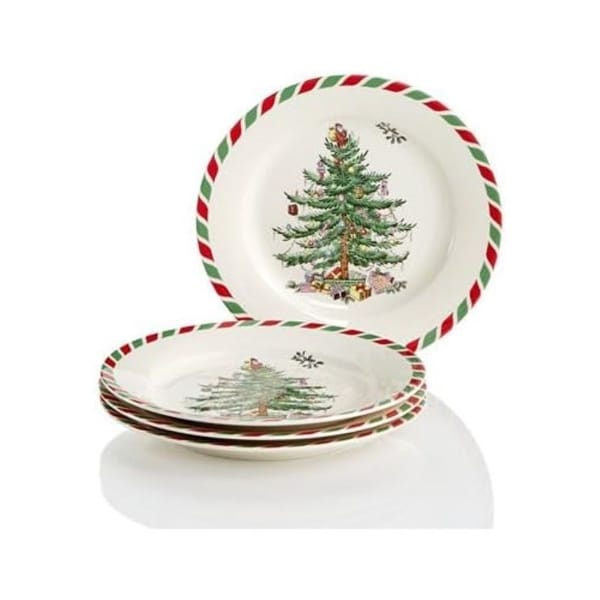 Spode Set of 4 Christmas Tree Candy Cane Dessert Plates - 8
