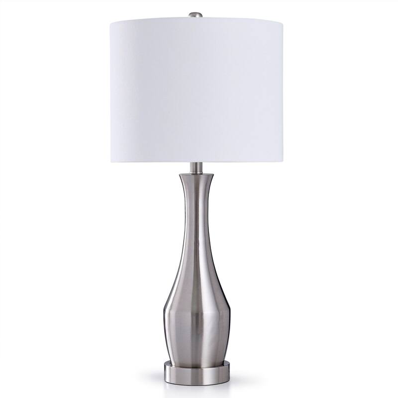 StyleCraft Brushed Steel 1-light Table Lamp with White Linen - Silver