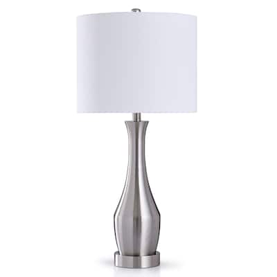 StyleCraft Brushed Steel 1-light Table Lamp with White Linen