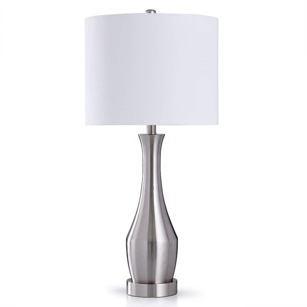 StyleCraft Brushed Steel 1-light Table Lamp with White Linen