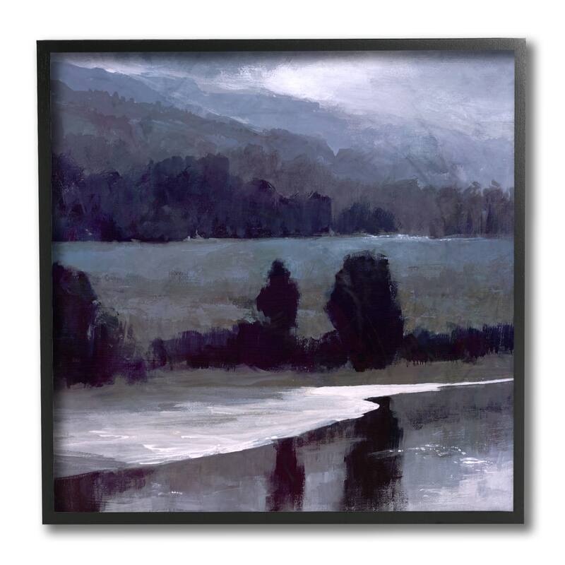 Stupell Stormy Countryside Lake Landscape Dark Blue Green Framed Wall