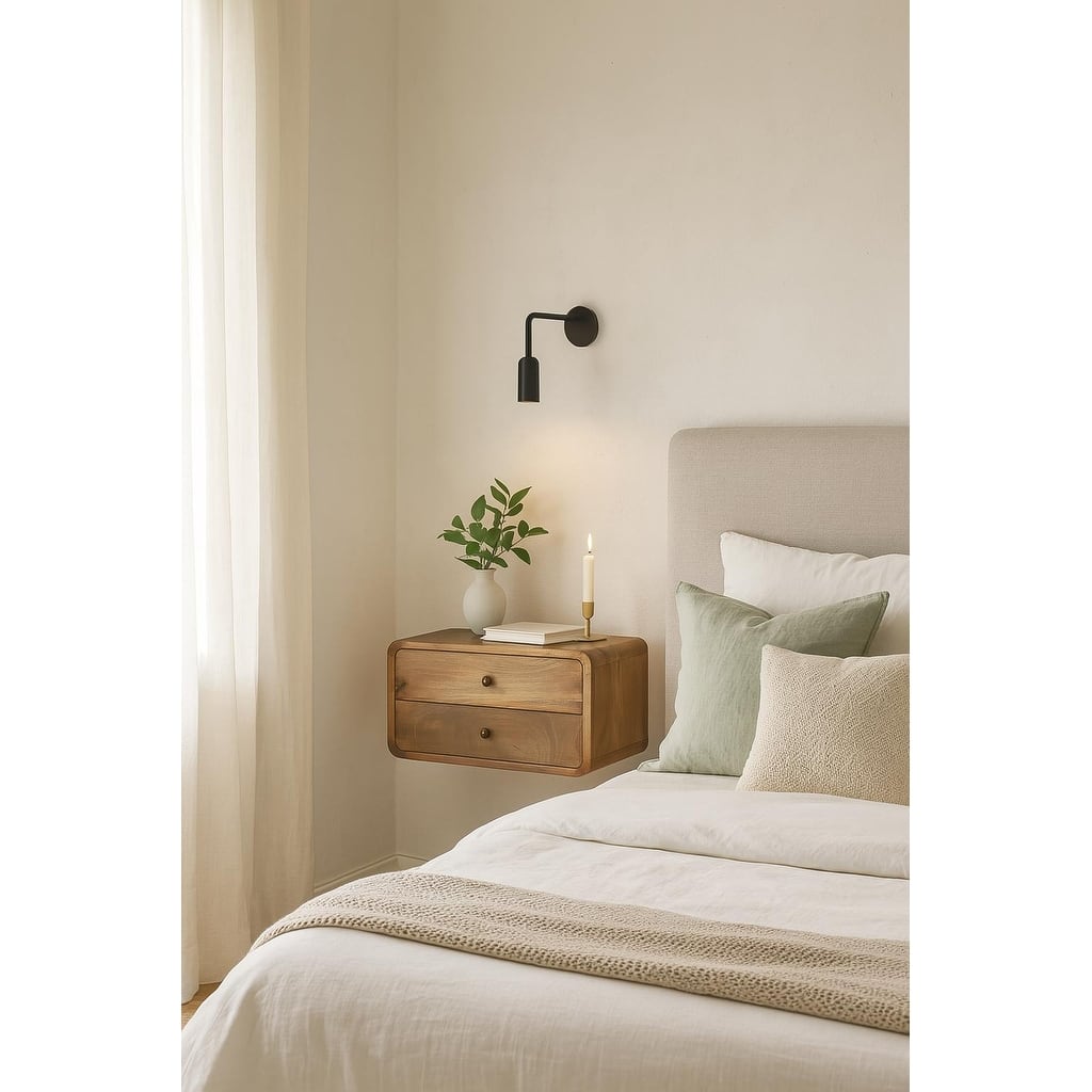 Brown Solid Wood 2-Drawer Floating Nightstand with Oak-ish Finish