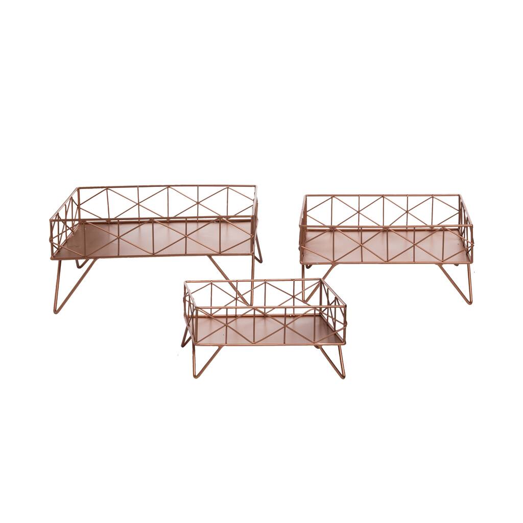 Foreside Home & Garden Set of 3 Copper Metal Wire Geometric Decorative Storage Trays